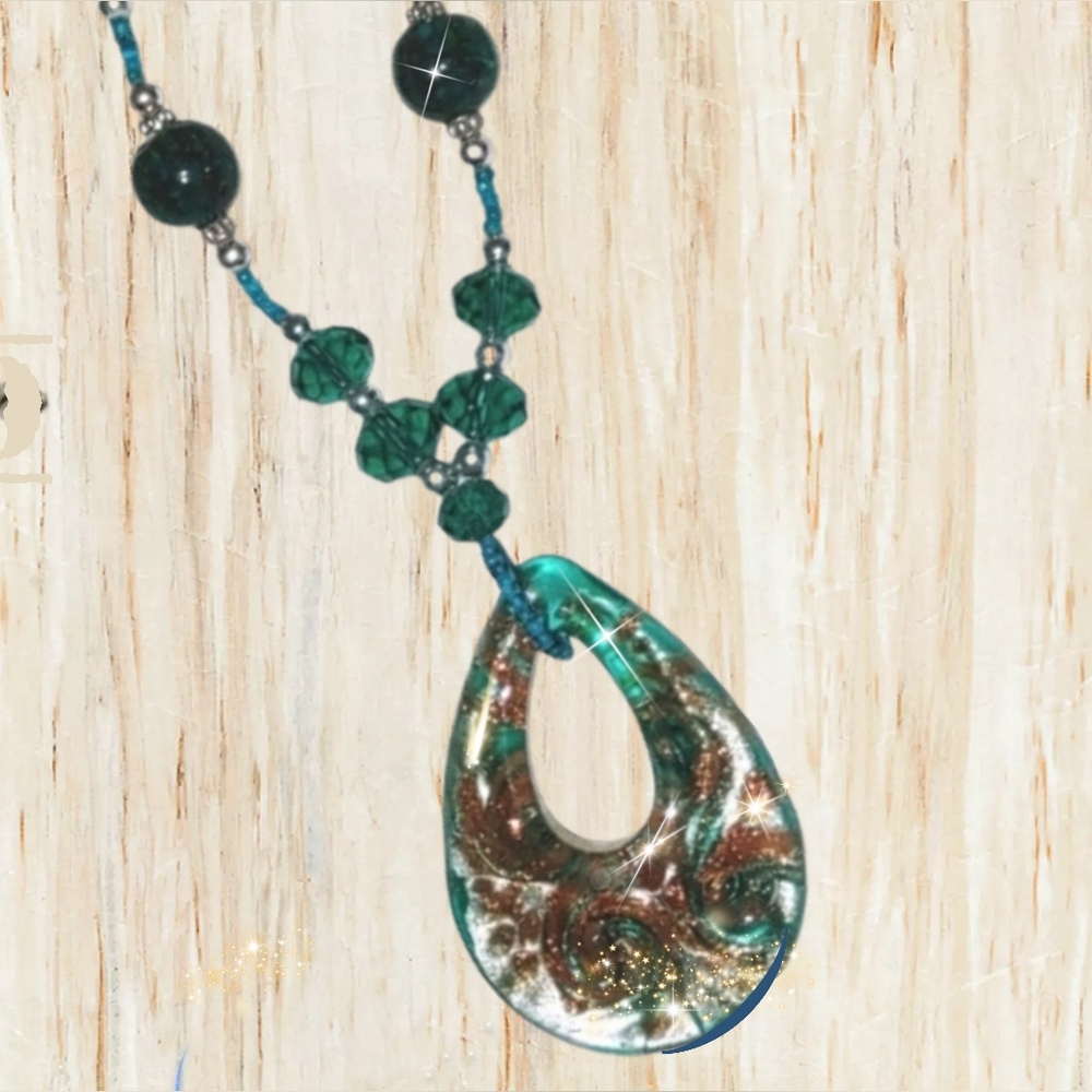 Teal Green Murano Glass Drop Pendant